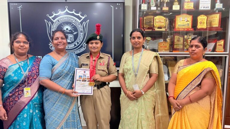 Bapatla Women’s Engineering College NCC Cadet Excels at EBSB Camp, Wins Three Gold Medals